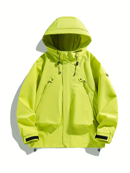 Waterproof Windproof Hooded Jacket - Soft and Cozy with Zip Pockets, Loose Fit, and Adjustable Hood for Ultimate Comfort - Ideal for Outdoor Enthusiasts in Spring and Fall, Perfect for Hiking, Trekking, Fishing, Mountaineering, Travel, and Sports