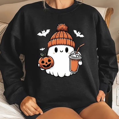 Vibrant Halloween Print Hoodie - Soft, Breathable, Drawstring Casual Hooded Sweatshirt for Fall & Spring, Women's Relaxed Fit Clothing with Long Sleeves and Pocket