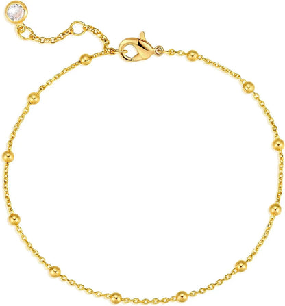 Gold Bracelets Designer for women Beaded Bracelet 18K Gold Plated Handmade Cute Satellite Diamond Cut Oval and Round Beads Rope Chain Dainty Bracelet for Women