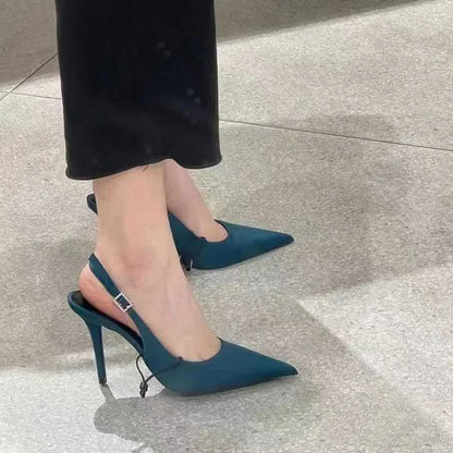 Dress Shoes Blue High Heel Shoes for Female Pointed Fashion Sandals Sexy Thin Heels Slip-on Commuter Shoes Shallow Summer  Womens Pumps H240521