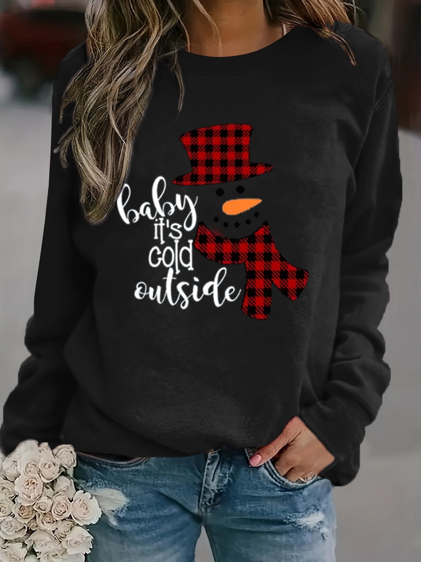 Cozy Women's Merry Christmas Print Sweatshirt - Soft Long Sleeve Pullover with Casual Style, Festive Holiday Design, and Relaxed Fit for Ultimate Comfort