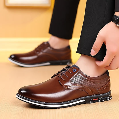 Plus Size Mens Comfy Round Toe Derby Shoes - Soft Synthetic Leather Upper, Non-Slip Rubber Sole, Lace-Up Closure, Breathable PU Insole, Perfect for Casual, Daily, Business Occasions - All-Season, Low-Top, Minimalist Style