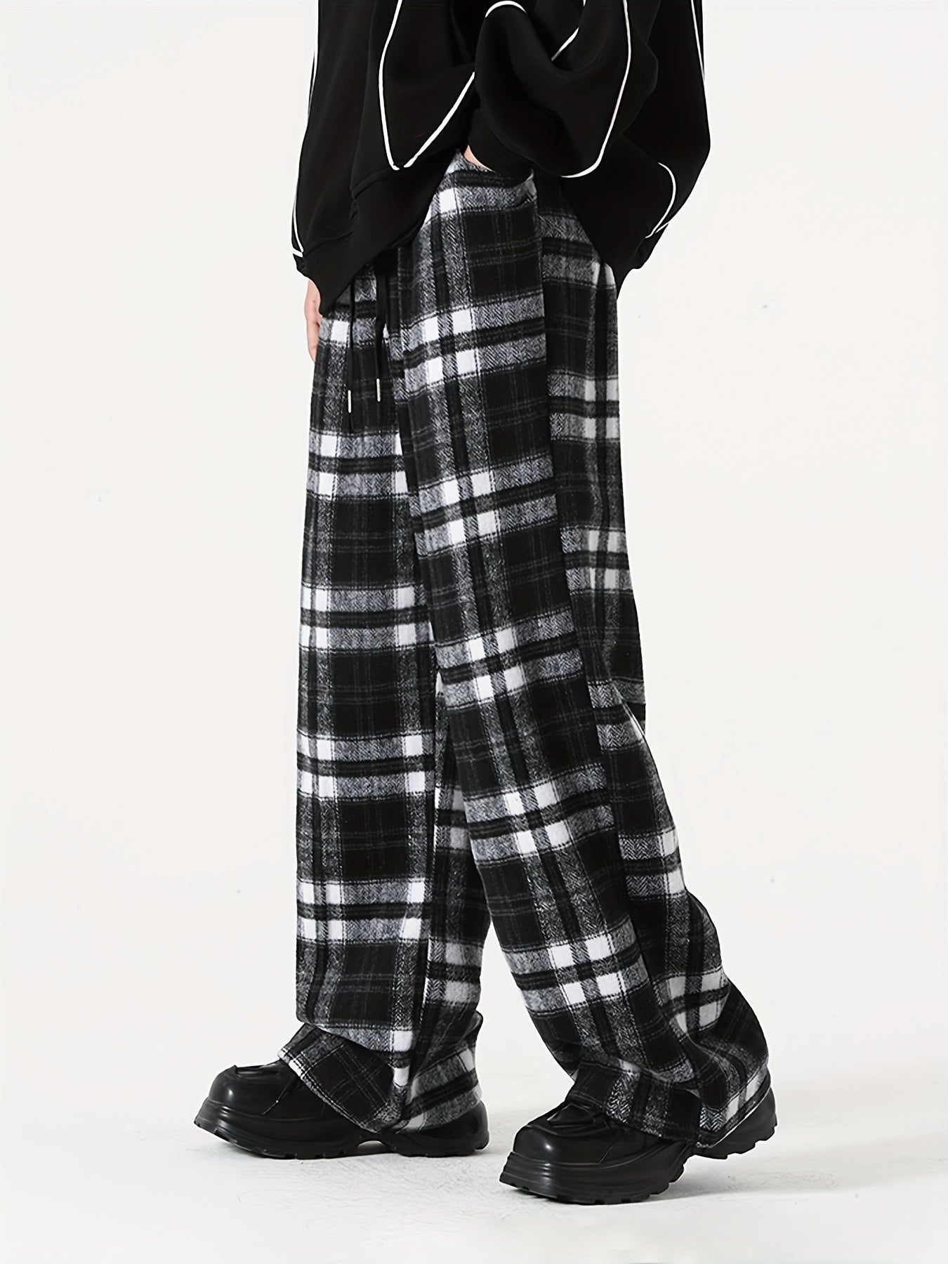 Relaxed Fit Plaid Pants for Men - Soft, Lightweight, Breathable Fabric, Drawstring Waist, Multiple Pockets, Ideal for Sport, Casual, Outdoor Activities, and Daily Wear