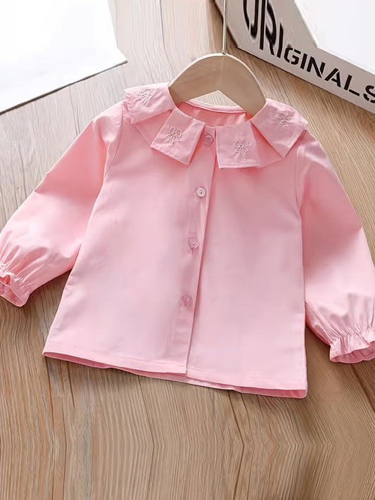 Toddler Girls Uniform Shirt Pleated Collar Long Sleeve Cute Blouse Tops