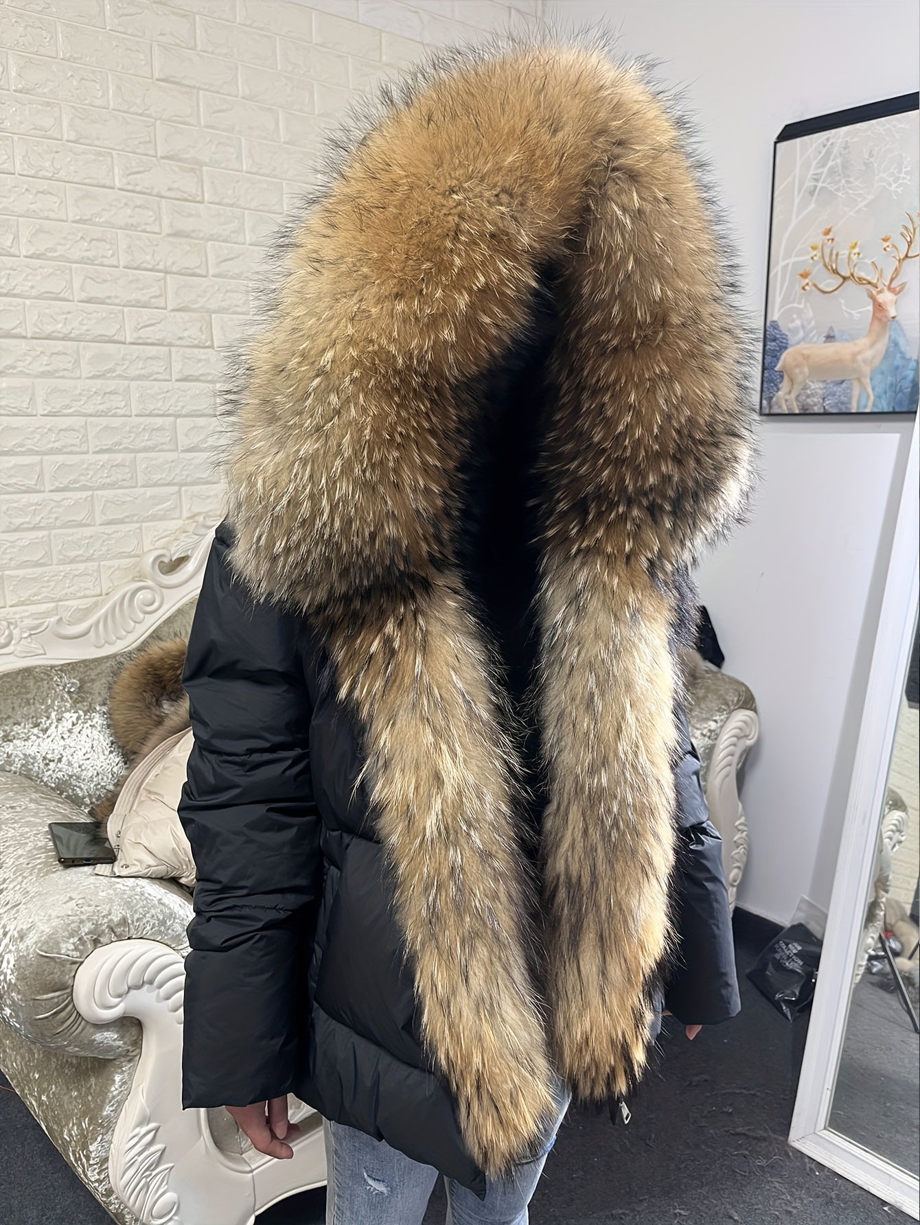 Plus Size Luxurious Fur Trim Hooded Down Jacket - Water-Resistant, Ultra-Warm, and Lightweight - Casual Long Sleeve Zipper Jacket for Winter, Women's Plus Size Clothing for Cold Weather