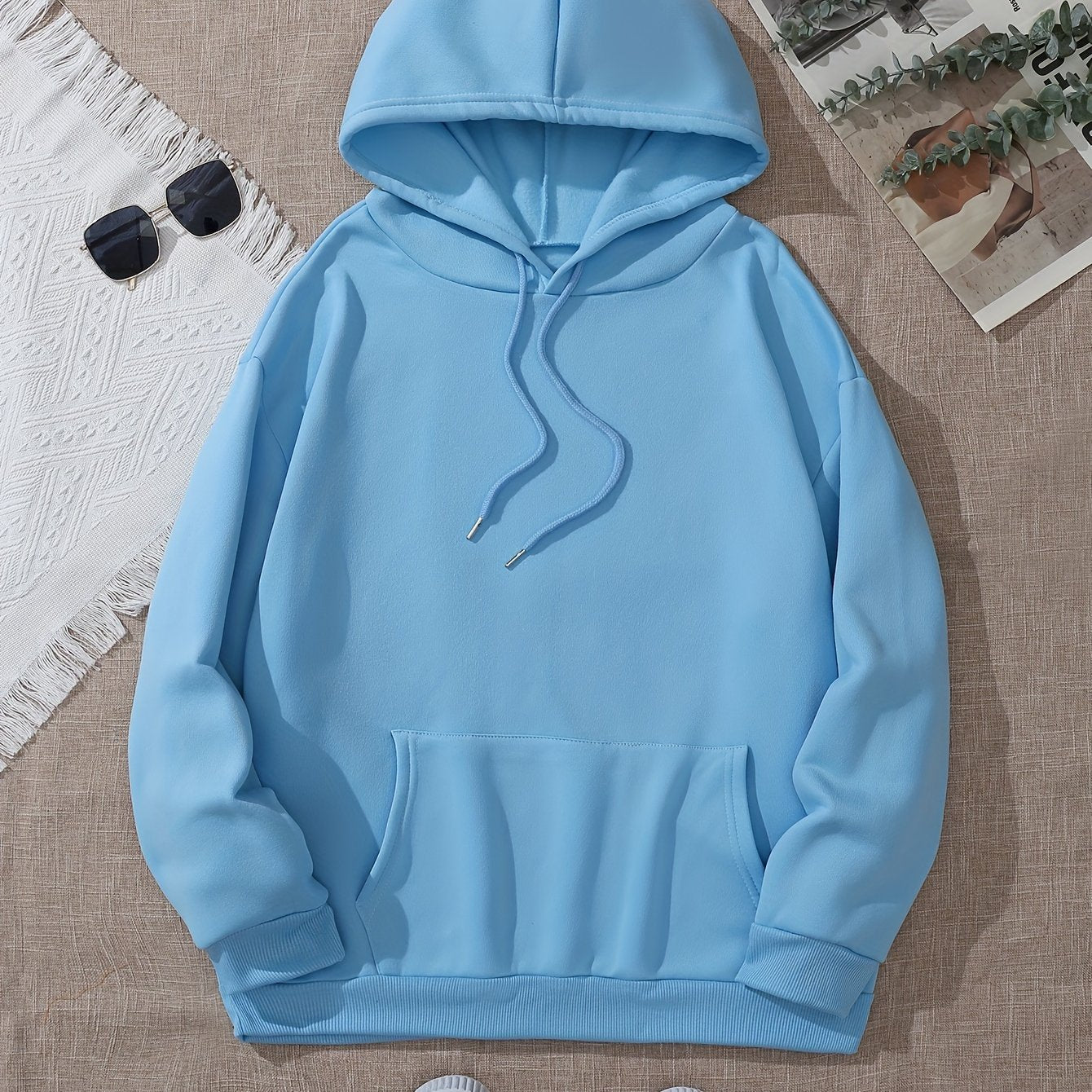 Womens Thermal Hooded Sweatshirt - Soft Micro Elasticity Polyester, Long Sleeve, Solid Color, Casual Pocketed Drawstring Hoodie for Fall/Winter - Cozy Knit Fabric, No Printing, No Sheer