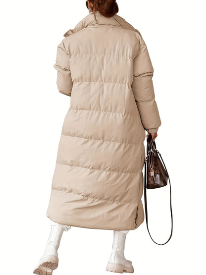 Winter Queen Puffer Coat - Quilted, Zipper-Up, Long Sleeve, Button Front, Baggy, Down-Filled, Water-Resistant, Cold-Weather, Fall & Winter Essential - Women's Casual, Long Length, Comfortable Outerwear