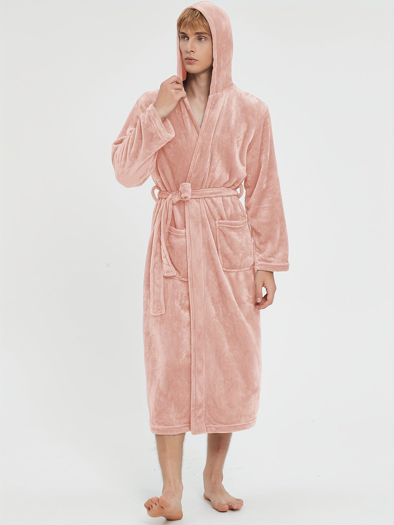 Ultra-Soft Men's Fleece Robe - Comfy Hooded Pajamas with Pocket, Hair Dry Hat, and Kimono Design for Cozy Nightwear After Bath or Lounging at Home