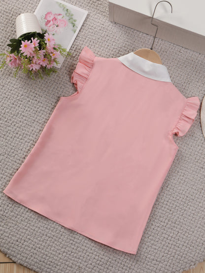 Girls Ruffle Sleeveless Contrast Collar Blouse Top For Summer