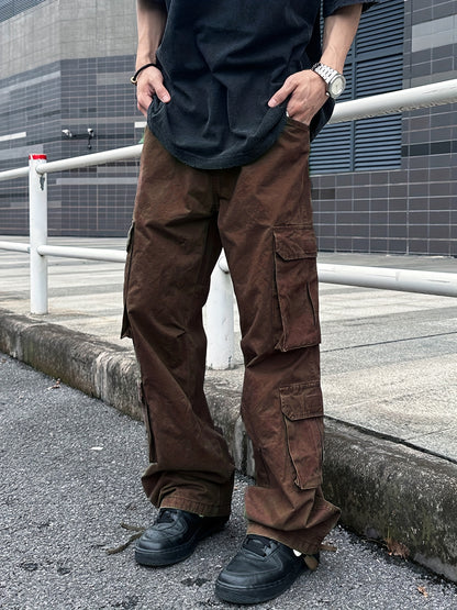 Mens Durable Cotton Cargo Pants - Multi Pocket Design - Loose Fit for Comfort - Ideal for Outdoor Activities & Workwear