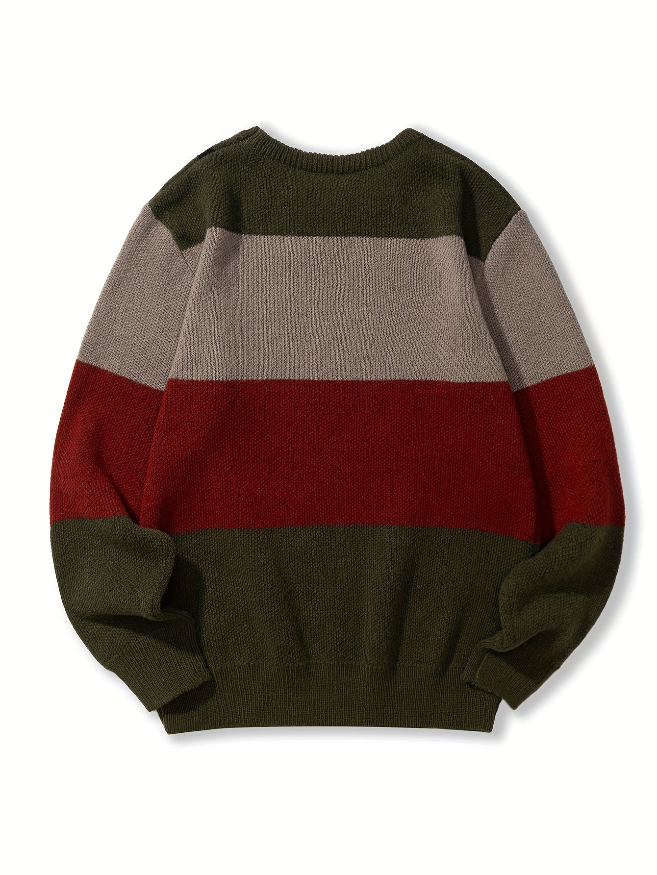 Mens Soft Knit Color Block Sweater - Stylish, Warm & Stretchy - Versatile Crew Neck Pullover for Autumn Winter