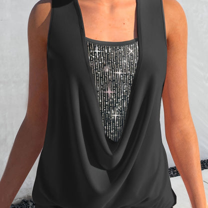 Sequin Decor Ruched Tank Top, Casual Summer Sleeveless Top, Women's Clothing