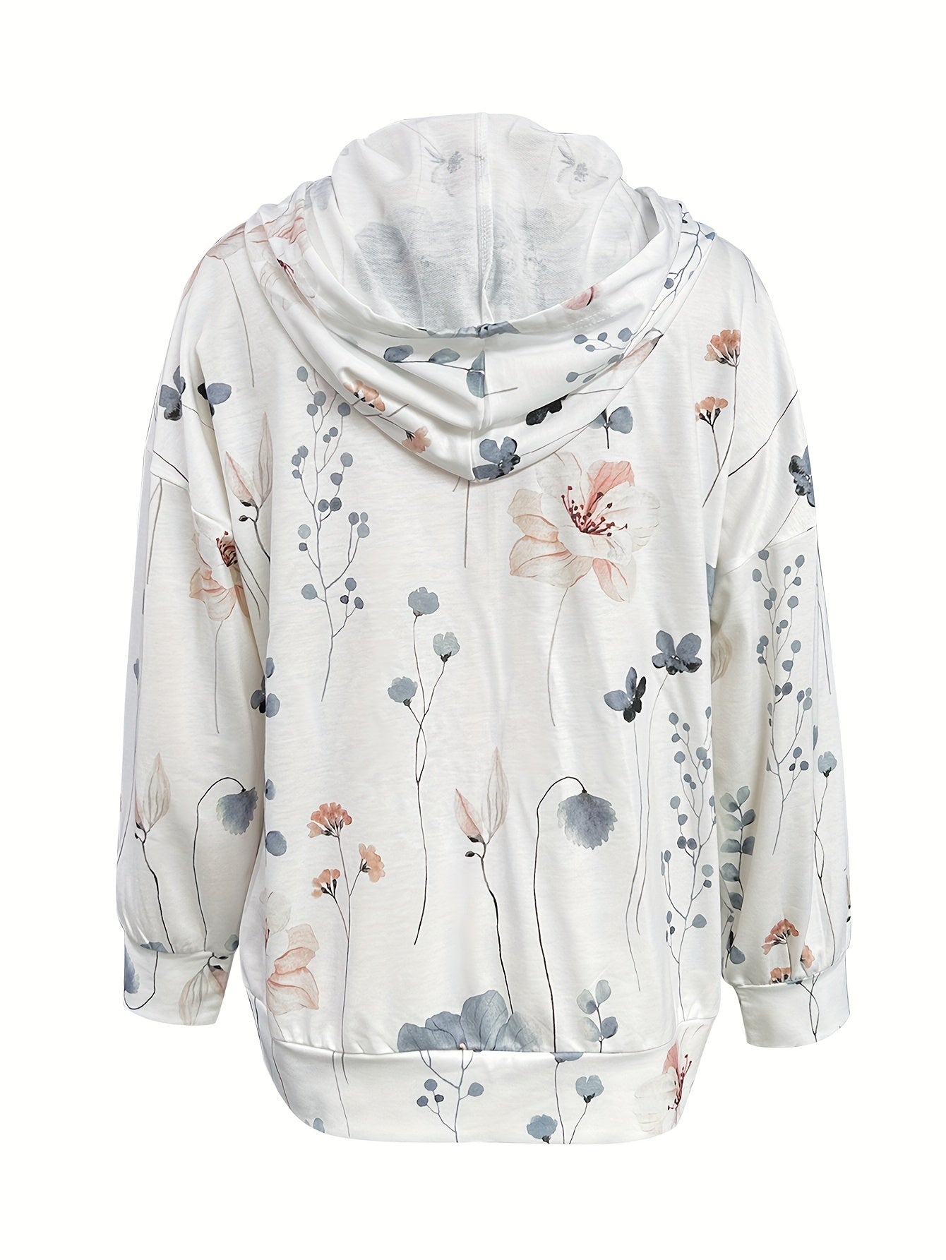 Vibrant Floral Print Hooded Sweatshirt - Soft Micro Elastic Dacron and Spandex Blend, Casual Long Sleeve Pocket Drawstring Design, Machine Washable, Fall/Winter Season, Knit Fabric, Womens Casual Clothing