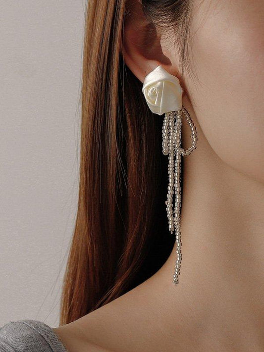 sengpan 2024 New Stylish Chic Flower Bow-Embellished Tassels Earrings