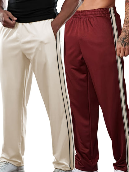 2-Pack Loose Fit Baggy Sweatpants - Soft Slight Stretch Polyester Fabric, Drawstring Waist, Side Pockets, Versatile Chic Style for Mens Sports and Daily Wear - Hand Wash or Professional Dry Clean, Knit Fabric, Solid Color Pattern