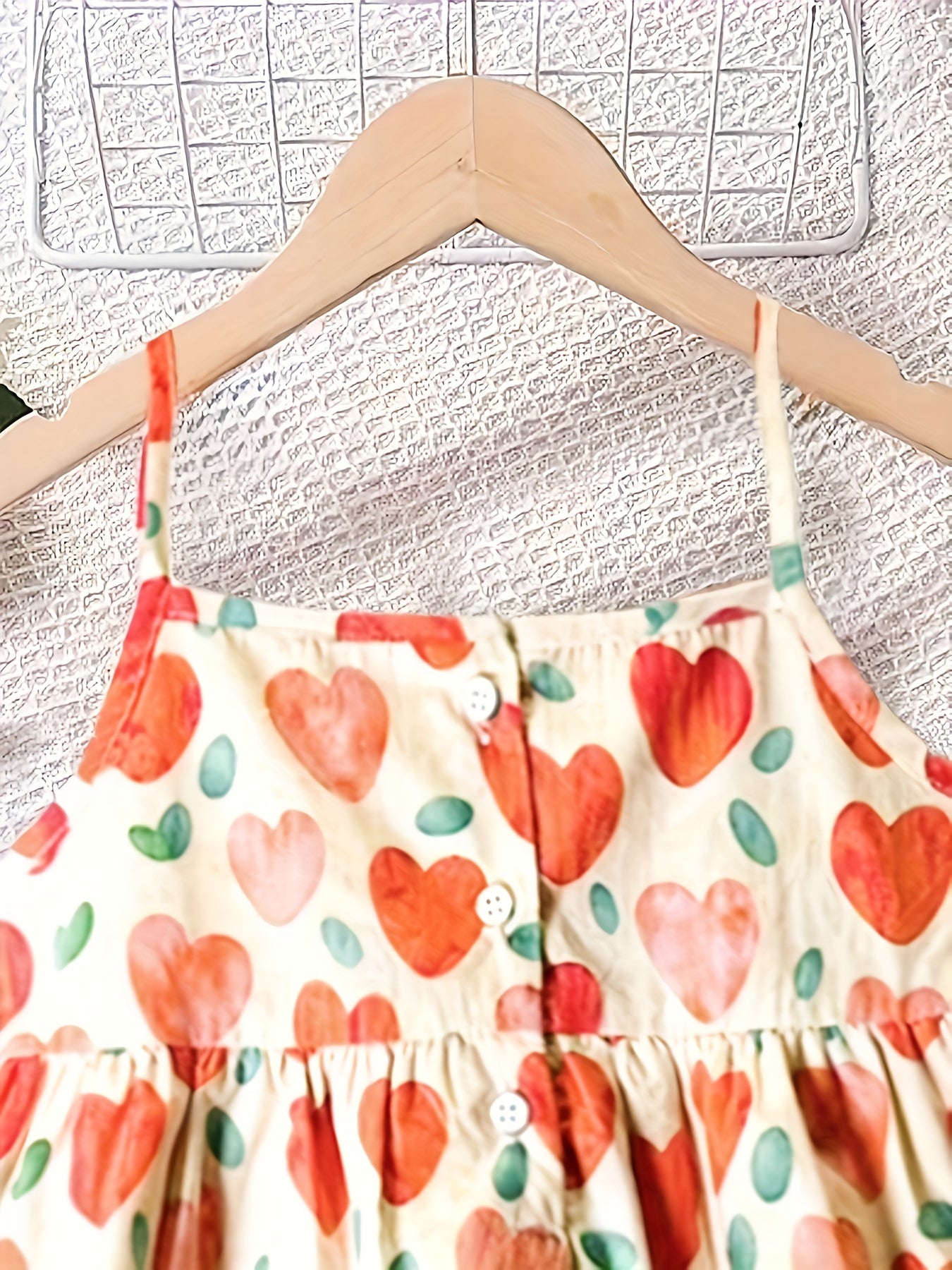 Girls' Summer 100% Cotton Love Heart Print, Cute Sleeveless Top With Button Detail And Adjustable Straps