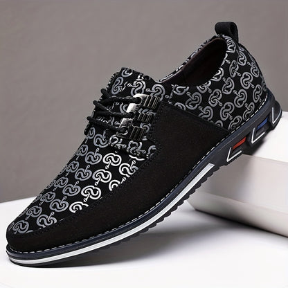 Mens Superfine Fiber Derby Shoes - Lace-up Front, Geometric Pattern, PU Insole, Rubber Sole, Solid Color Design - Ideal for Office, Business, Formal, Black Tie Optional Events