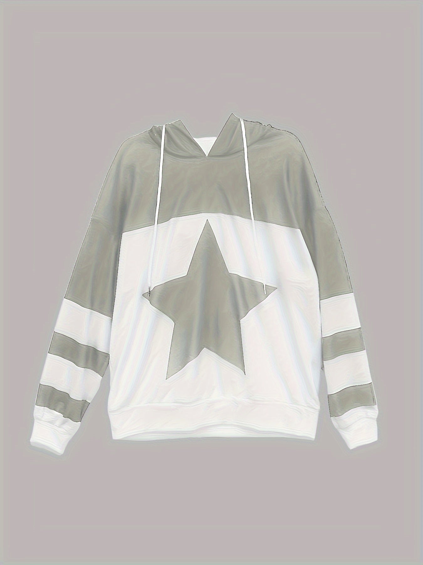 Star Print Color Block Hoodie, Casual Long Sleeve Drawstring Hoodies Sweatshirt, Women's Clothing