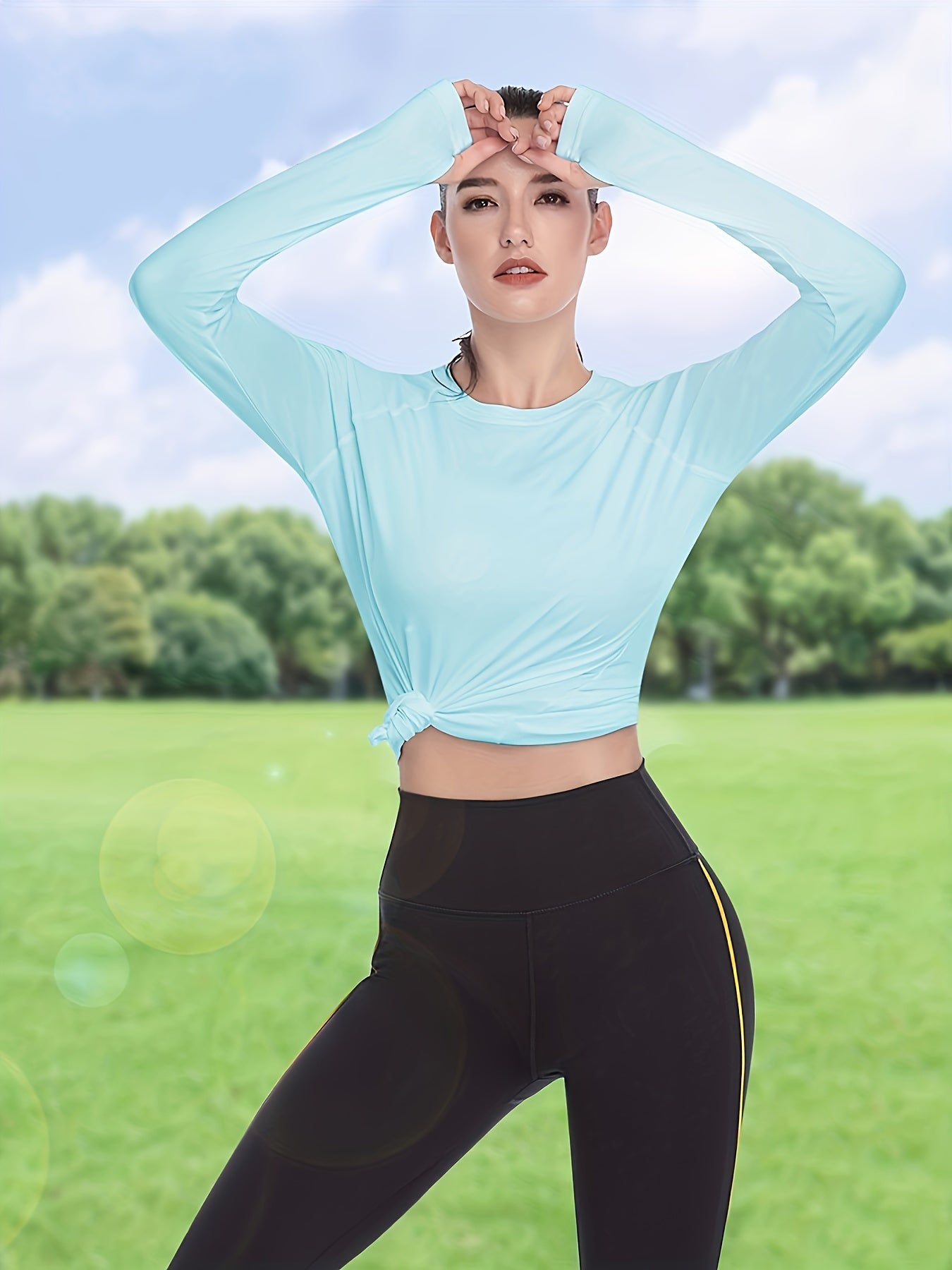 Women's Long Sleeve Outdoor T-Shirt Athletic Top, Solid Color Round Neck Long Sleeve Clothing