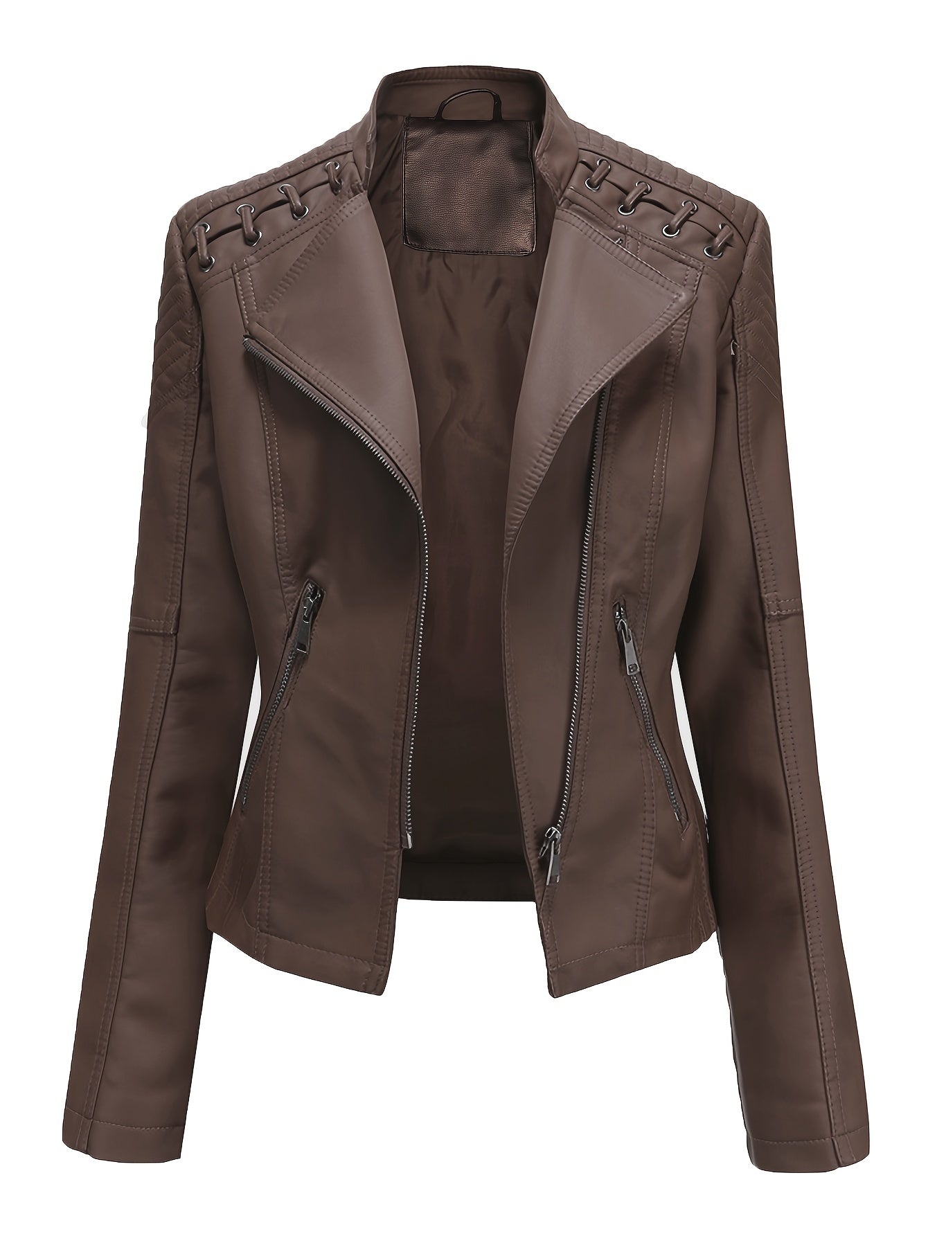 TRIPSIX Women's Sleek Faux Leather Jacket - Casual Zip-Up Biker Coat with Lapel Collar, Perfect for Outdoor Activities & Motorcycling