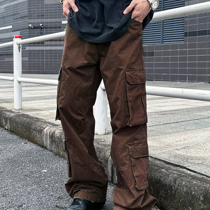 Mens Durable Cotton Cargo Pants - Multi Pocket Design - Loose Fit for Comfort - Ideal for Outdoor Activities & Workwear