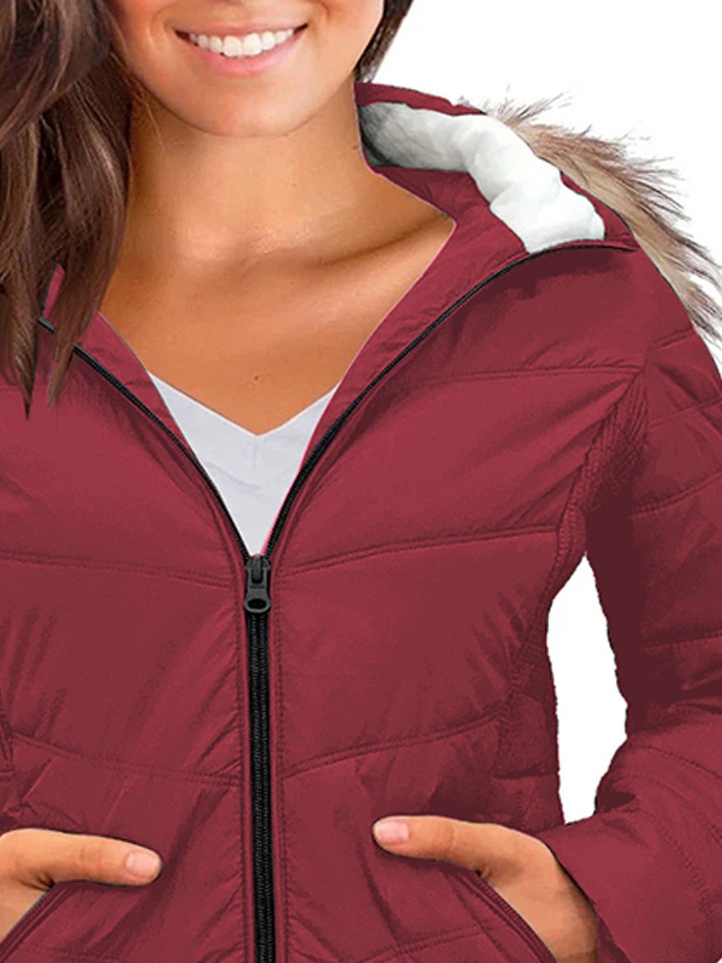 Women's Outerwear Solid Zip Pocket Casual Hooded Cropped Down Jacket