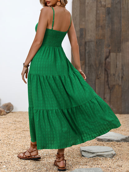 Flowy Tiered Maxi Dress - Womens Spaghetti Strap Sundress, Ruched Waist, Elegant & Lightweight for Summer Getaways