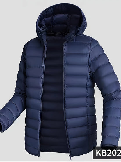 Men's Premium Loose Fit Solid Puffer Coat - Breathable, Water-Resistant, Zip-Up, Long Sleeve, Warm, Hooded, Casual Jacket with Multiple Pockets for Winter Outdoor Activities and Daily Wear