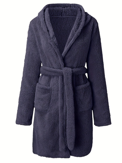 Men's All-Season Fleece Robe: Casual, Hooded Comfort with Pockets, Durable & Warm