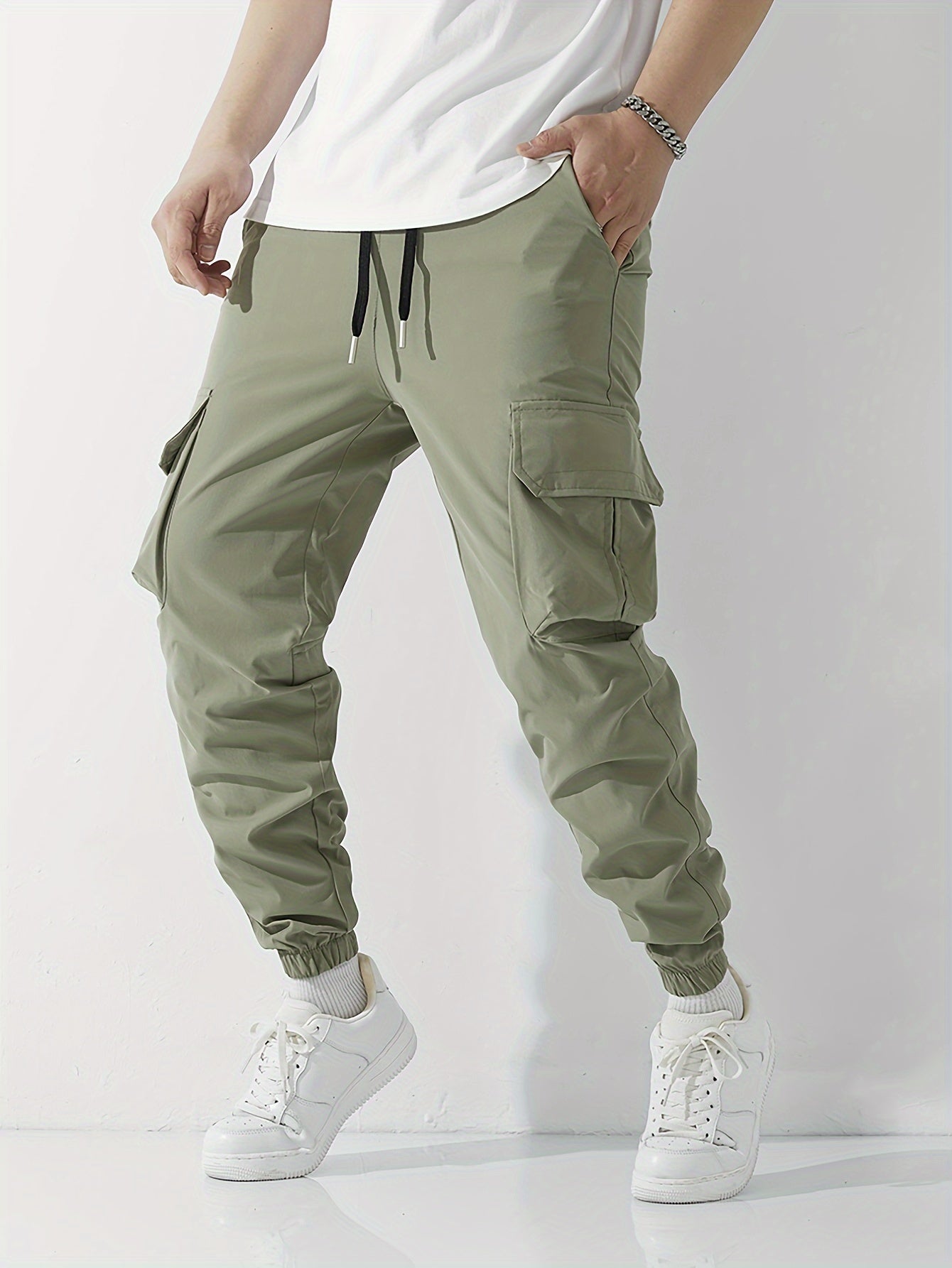 Mens Comfortable Loose Fit Cargo Joggers - Stylish Multi-pocket Drawstring Pants with Adjustable Waist - Perfect for Spring, Fall Outdoor Adventures