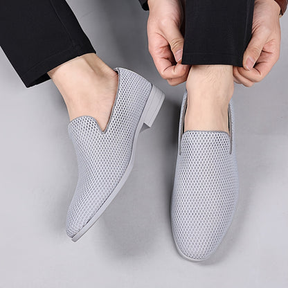 Plus Size Mens Low Top Solid Colour Breathable Sock Loafer Shoes - Comfy Non Slip Durable Rubber Sole, Soft PU Inner, Fabric Insole, Pointed Toe, Business Casual Formal Wear - Perfect for Middle Aged Men, Daily, Wedding, Summer, All-Season Comfort