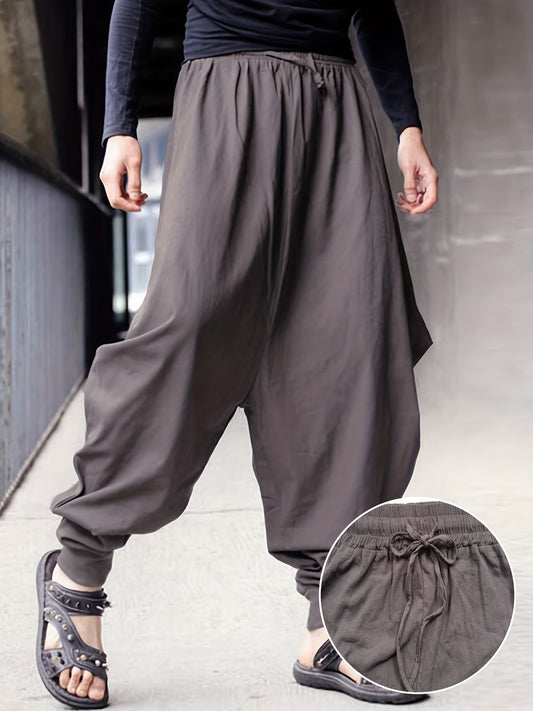 Mens Fashionable Solid Cotton Harem Pants - Ultra-Comfortable Loose Fit for Casual Street Style - Perfect Outdoor Wear