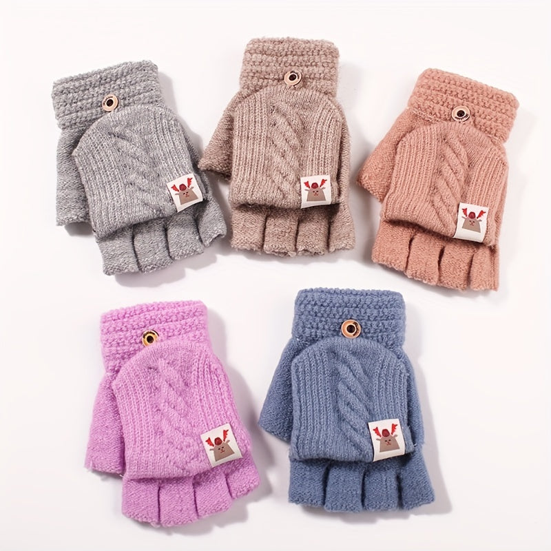 Autumn Winter Knitted Flip Gloves Short Half Finger Convenience Touchscreen Gloves Thickened And Warm Jacquard Gloves