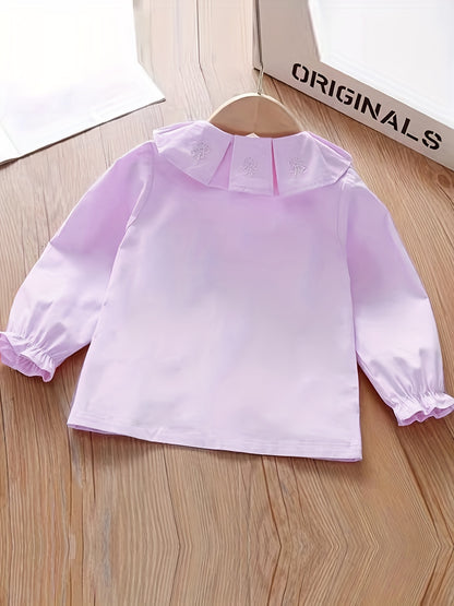 Toddler Girls Uniform Shirt Pleated Collar Long Sleeve Cute Blouse Tops