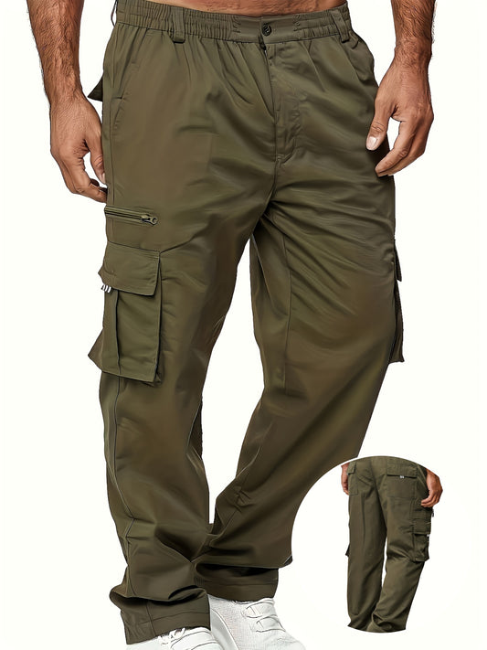 Men's Durable Polyester Cargo Pants, Comfortable Straight-Leg Fit, Versatile Multi-Pocket Design for Outdoor Work & Leisure