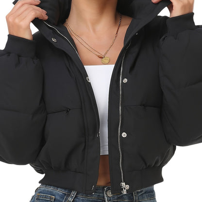 Women's Cropped Quilted Puffer Jacket Long Sleeve Warm Quilted Short Jacket Winter Outerwear Coats