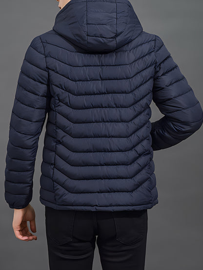 Mens Quilted Hooded Puffer Coat - Water-Resistant, Breathable, Zip-Up, Long Sleeve, Warm, and Lightweight - Perfect for City Walks, Street Hanging, and Winter Outdoor Activities