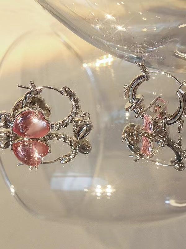 sengpan 2024 New Girly Pink Diamond Heart Earrings