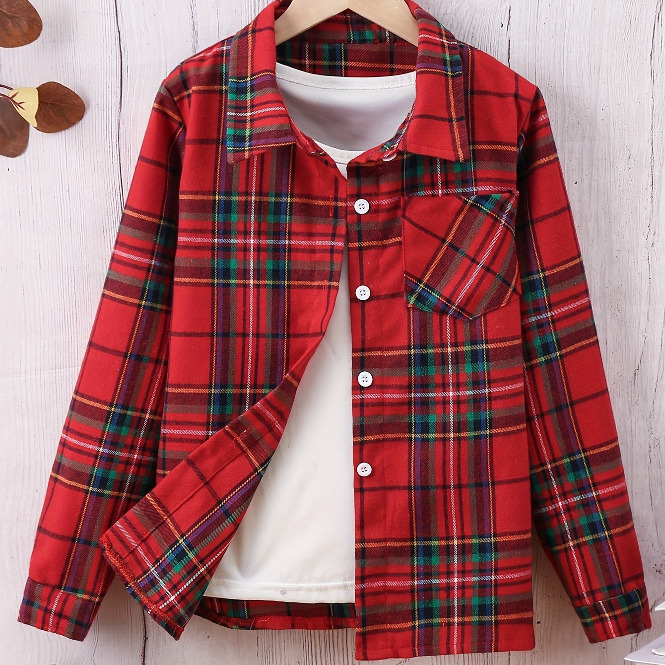 Girls Classic Plaid Shirt - Button-Front Closure, Lapel Collar, Timeless Style for Spring and Fall - Perfect Gift for Party Occasions and Everyday Wear