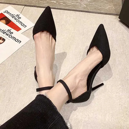 Dress Shoes Spring and Autumn high heel women new versatile thin professional L pointed black buckle strap single shoe H240527