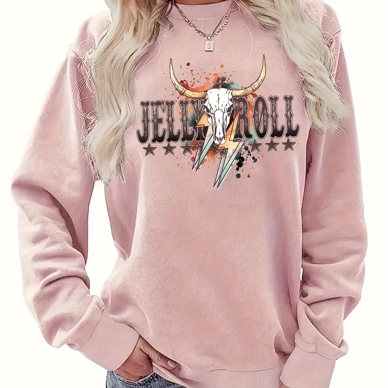 Women's Fall/Winter Crew Neck Bull Head Sweatshirt - Casual, Comfy Long Sleeve with Slight Stretch & Easy-Care Fabric