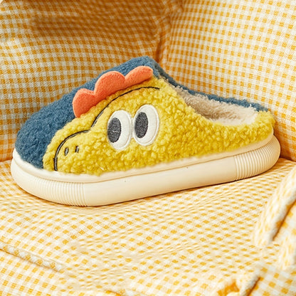 Cozy & Cute Dinosaur Kids' Slippers - Soft, Warm Cartoon Embroidery for Boys & Girls, Non-Slip Indoor Shoes for Fall/Winter