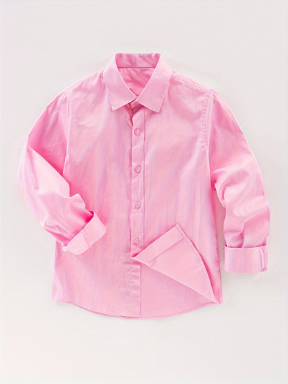 Girls Classic Lapel Shirt - Timeless Solid Button Front Design, Elegant Style - Perfect for School Uniform, Versatile for Spring and Fall Seasons