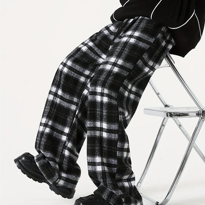 Relaxed Fit Plaid Pants for Men - Soft, Lightweight, Breathable Fabric, Drawstring Waist, Multiple Pockets, Ideal for Sport, Casual, Outdoor Activities, and Daily Wear