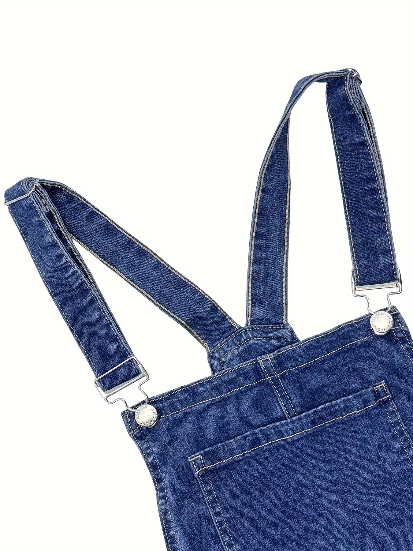 Plain Washed Blue Casual Style Skinny Fit Denim Overalls Dungarees, Women's Denim Jeans & Clothing