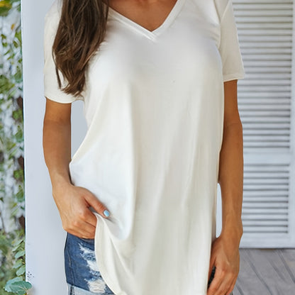 Womens Comfy V-Neck T-Shirts - Loose Fit, Short Sleeves, Everyday Casual Style - Solid Colors Basic Tops for Fashion-Forward Ladies