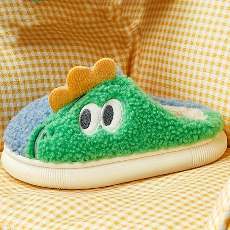 Cozy & Cute Dinosaur Kids' Slippers - Soft, Warm Cartoon Embroidery for Boys & Girls, Non-Slip Indoor Shoes for Fall/Winter