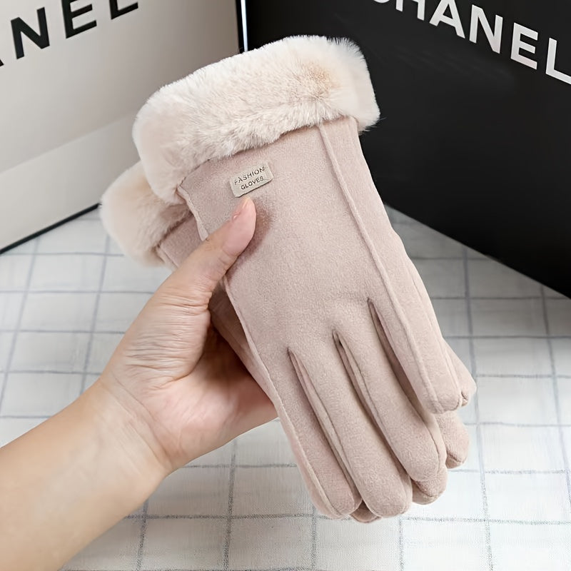 Full Finger Warmth Cycling Gloves - Windproof, Water-Resistant, Polyester Non-Woven Fabric, Letter Patched, Fashionable Winter Gloves for Women - Hand Wash Only, Perfect for Fall and Winter Seasons