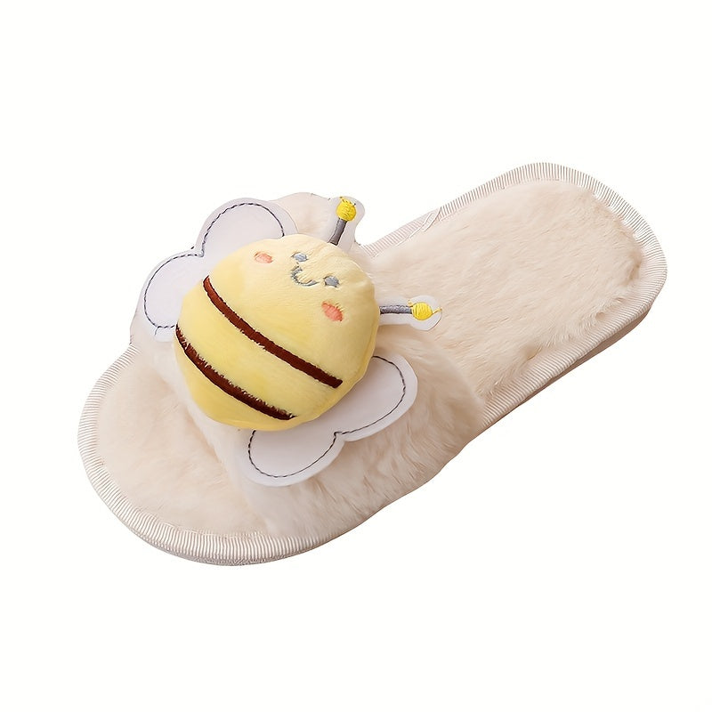 Cozy Cartoon Bee Kids' Slippers - Plush, Warm & Non-Slip For Boys And Girls, Perfect For Fall/Winter