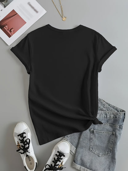 Chic Heart & Love Graphic Tee - Comfy Cotton Blend, Casual Short-Sleeve Crew Neck for Women